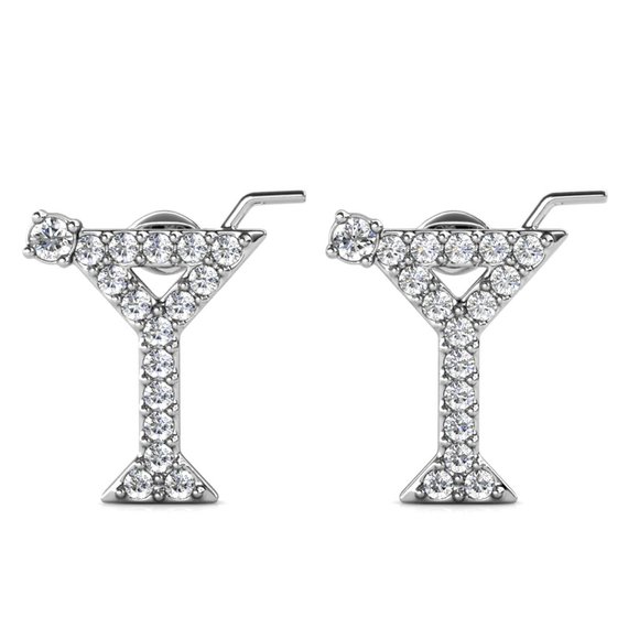 Martini Cocktail Stud‎ Earrings With Australian Crystals - Picture 1 of 5